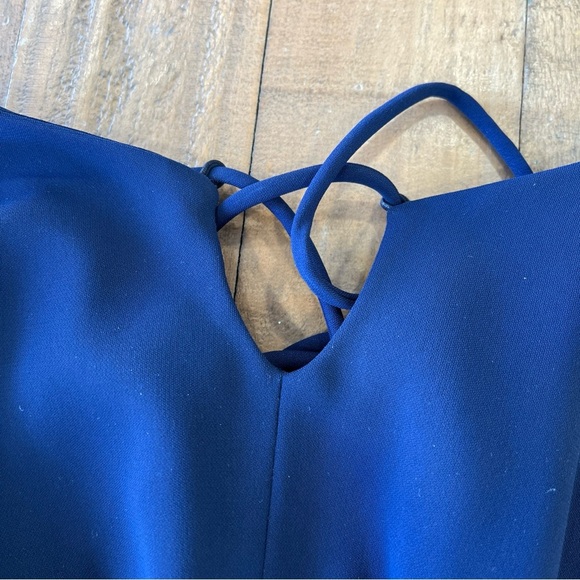 Karen Millen Navy Structured Strapy Halter Tapered Leg Jumpsuit Romper Size 4 - Picture 9 of 14